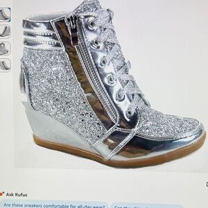 Forever Link Silver Glitter Wedge Sneakers